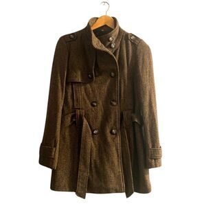Vintage Brown Wool Double-Breasted Brown Trench Coat